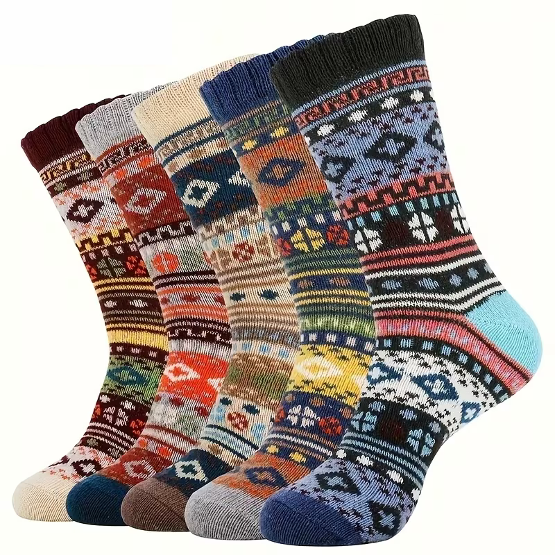Paquete de 5 Calcetines Gruesos de Lana para Hombre - Cálidos para Invierno y Senderismo
