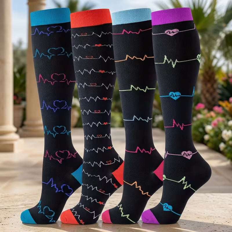 Paquete de 4 Calcetines de Compresión ECG - Hasta la Rodilla para Enfermeras y Corredores