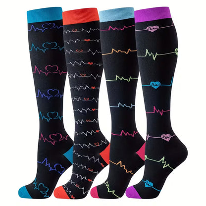 Paquete de 4 Calcetines de Compresión ECG - Hasta la Rodilla para Enfermeras y Corredores